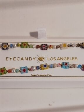 Eye Candy ⚜️Multicolor Floral Glass & Freshwater Pearl Necklace 💐